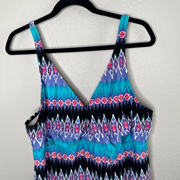 La Blanca Womens 22 Blue Purple Geometric One Piece Swim Suit Dress - Picture 3 of 13